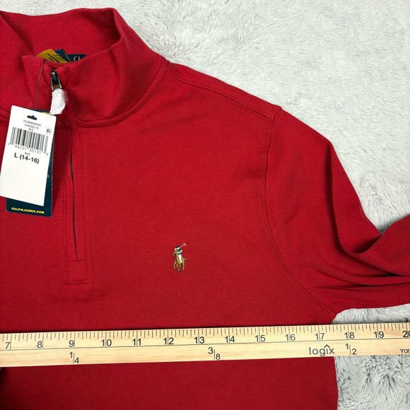 Polo Ralph Lauren Boys Red Pullover Top 1/4 Zip Pony Logo Soft Lightweight Sz 14 - Picture 8 of 8